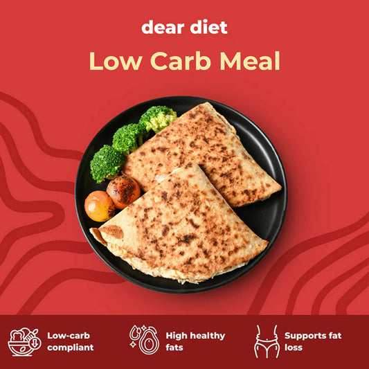 Dear Diet Low Carb Meal - Keto Grilled Breakfast Quesadilla with Broccoli and Cherry Tomatoes for Weight Loss.